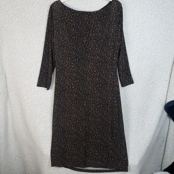 Lauren Ralph Lauren Dress Women 16 Animal Print Stretch Midi Old Hollywood Dark - Picture 2 of 7